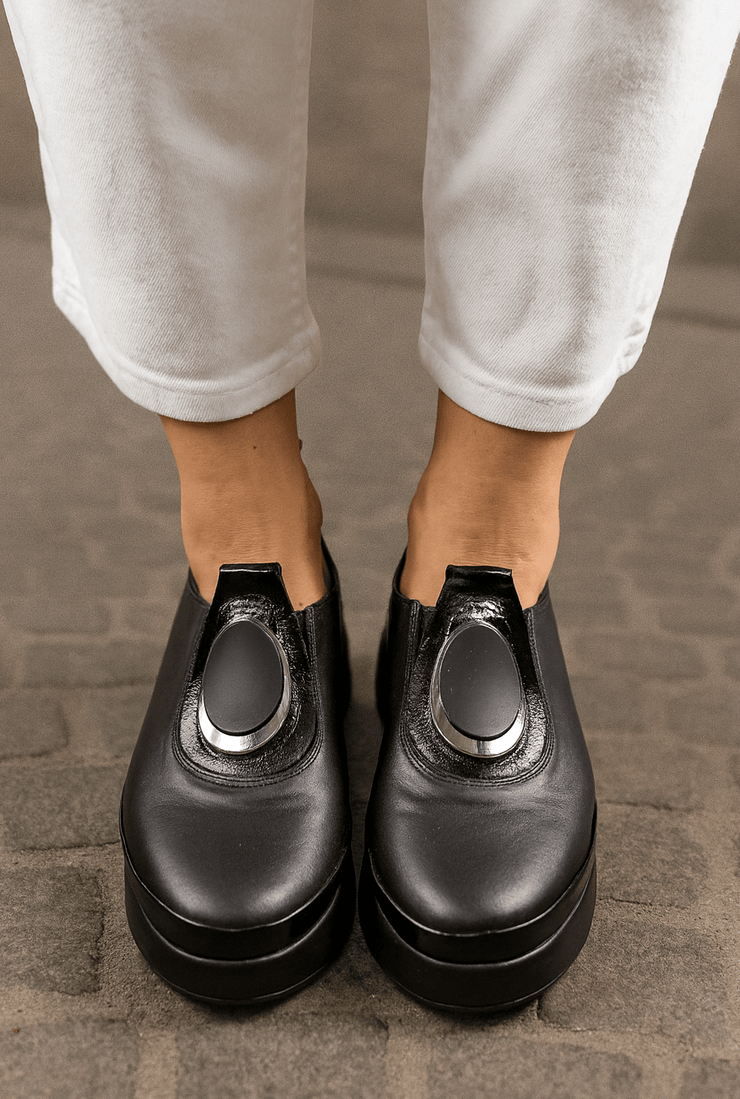 Pantofi Casual Dama din Piele Negri cu Accesoriu - ENAPantofi casual damaBigiottos Shoes