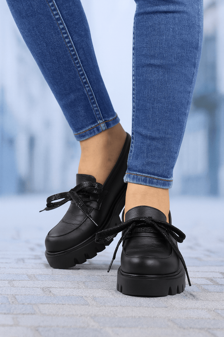 Pantofi Casual Dama din Piele Negri cu Fundita - KORAPantofi casual damaBigiottos Shoes