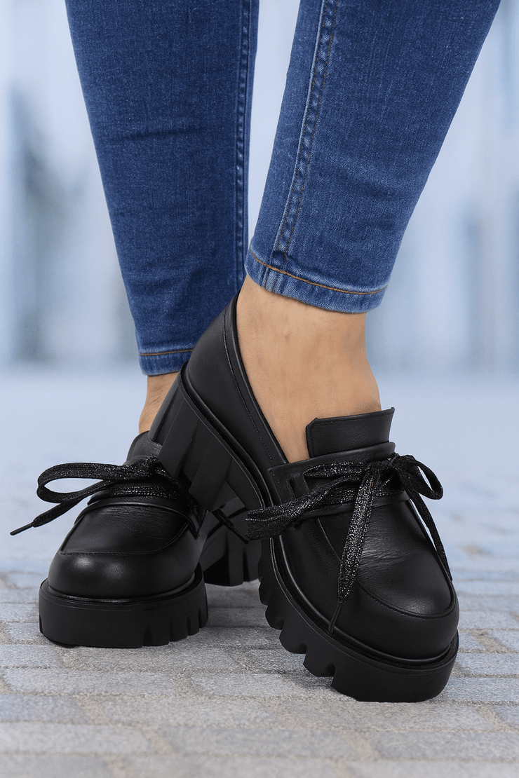 Pantofi Casual Dama din Piele Negri cu Fundita - KORAPantofi casual damaBigiottos Shoes