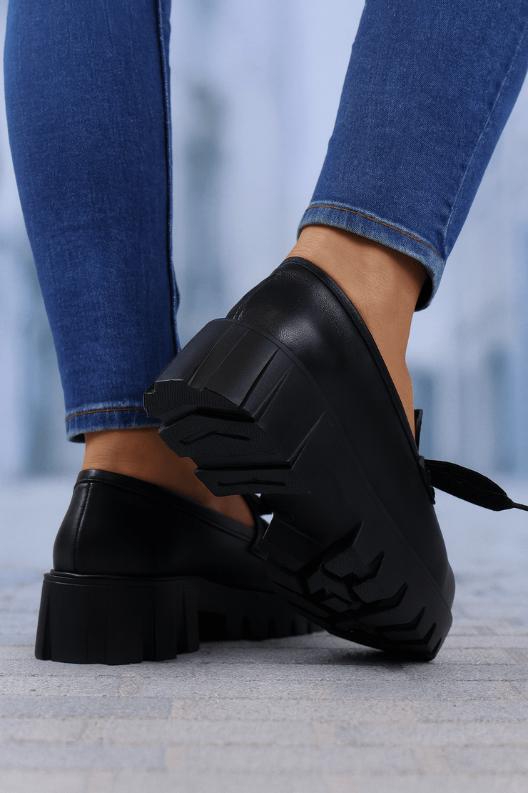 Pantofi Casual Dama din Piele Negri cu Fundita - KORAPantofi casual damaBigiottos Shoes