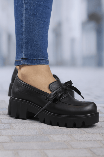 Pantofi Casual Dama din Piele Negri cu Fundita - KORAPantofi casual damaBigiottos Shoes
