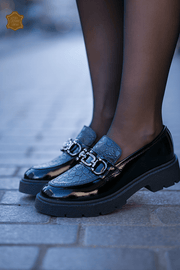 Pantofi Casual din Piele Lac Negri cu Accesoriu - ELEZPantofi casual damaBigiottos Shoes