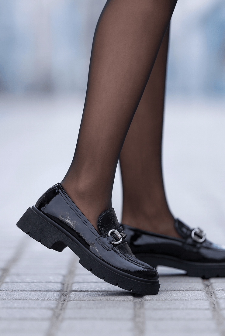 Pantofi Casual din Piele Lac Negri cu Accesoriu - ELEZPantofi casual damaBigiottos Shoes