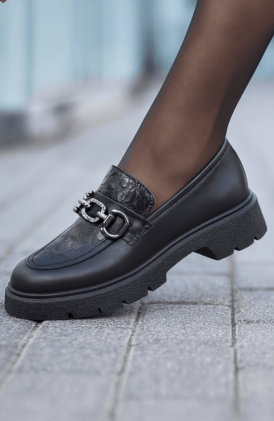 Pantofi Casual din Piele Negri cu Accesoriu - ELYAPantofi casual damaBigiottos Shoes