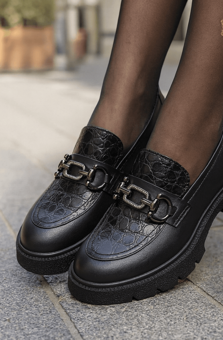 Pantofi Casual din Piele Negri cu Accesoriu - ELYAPantofi casual damaBigiottos Shoes