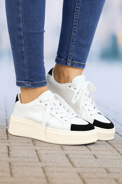 Pantofi Dama din Piele Alb cu Negru - TORAPantofi casual damaBigiottos Shoes