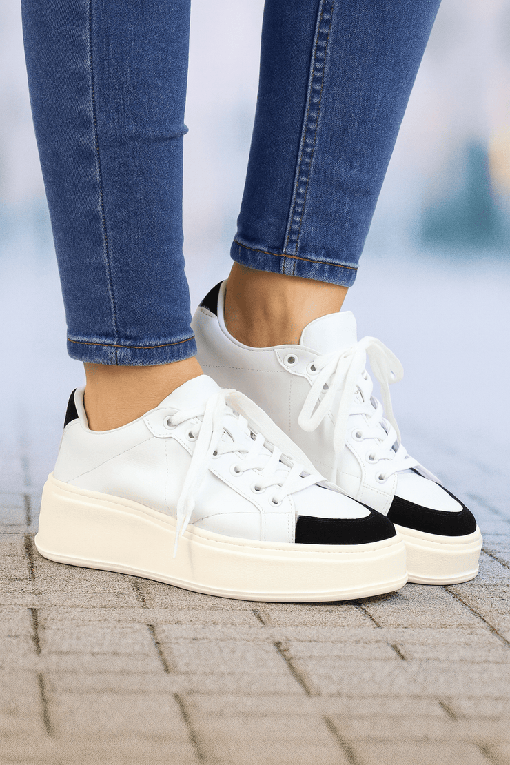 Pantofi Dama din Piele Alb cu Negru - TORAPantofi casual damaBigiottos Shoes