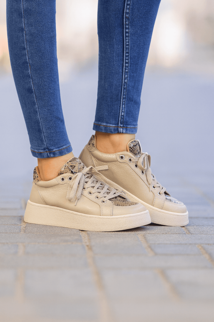 Pantofi Dama din Piele Bej cu Print - TOREPantofi casual damaBigiottos Shoes