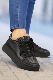 Pantofi Dama din Piele Negri cu Print - TORYPantofi casual damaBigiottos Shoes