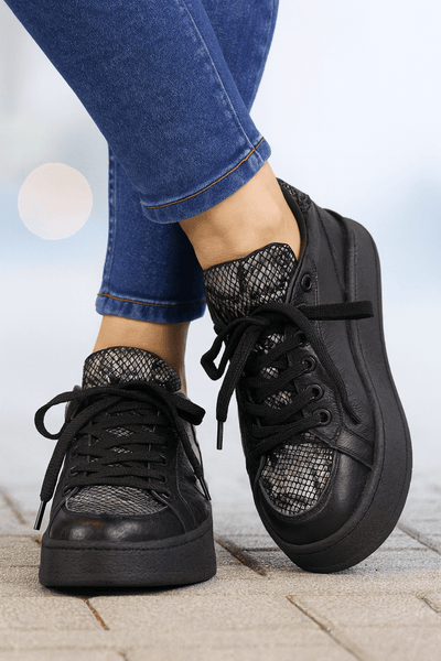 Pantofi Dama din Piele Negri cu Print - TORYPantofi casual damaBigiottos Shoes