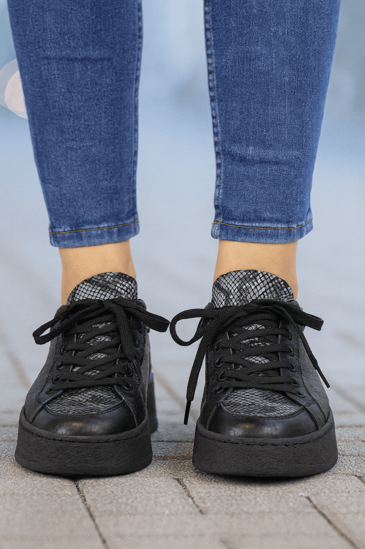 Pantofi Dama din Piele Negri cu Print - TORYPantofi casual damaBigiottos Shoes