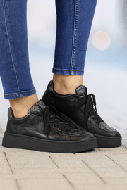 Pantofi Dama din Piele Negri cu Print - TORYPantofi casual damaBigiottos Shoes