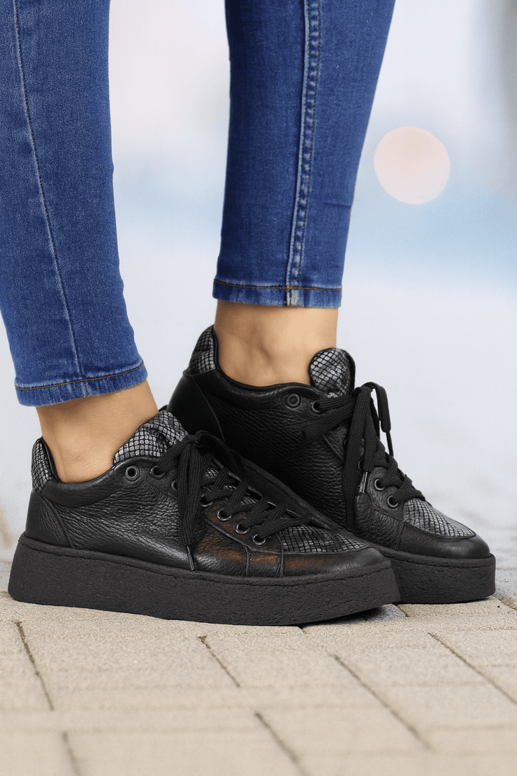 Pantofi Dama din Piele Negri cu Print - TORYPantofi casual damaBigiottos Shoes