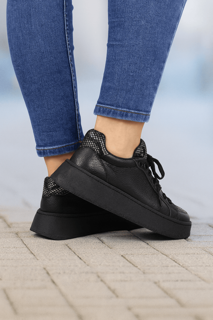 Pantofi Dama din Piele Negri cu Print - TORYPantofi casual damaBigiottos Shoes