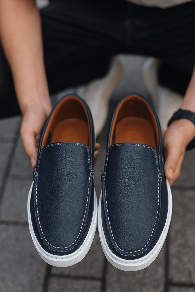 Pantofi de Barbati din Piele fara Siret Bleumarin - KOT