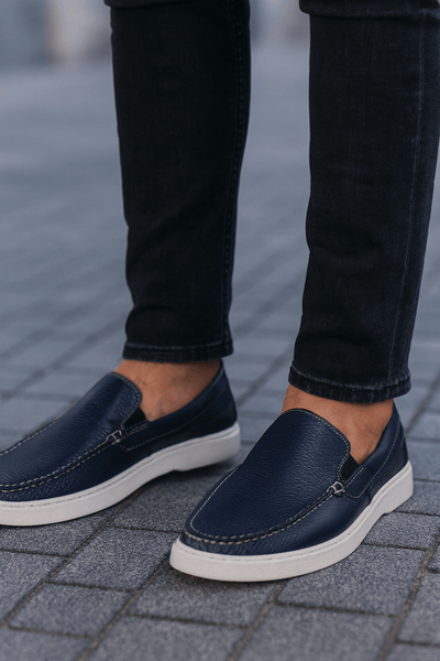 Pantofi de Barbati din Piele fara Siret Bleumarin - KOTPantofi casual barbatiBigiottos Shoes
