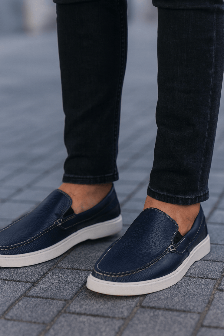 Pantofi de Barbati din Piele fara Siret Bleumarin - KOTPantofi casual barbatiBigiottos Shoes