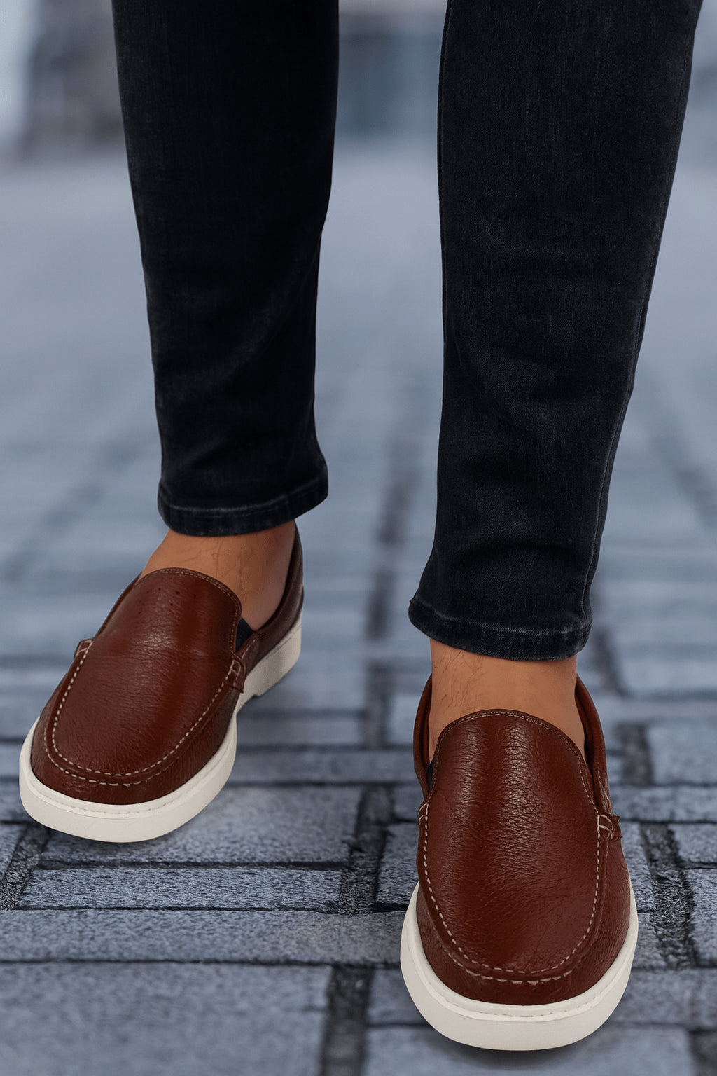 Pantofi de Barbati din Piele fara Siret Maro - KOL – Bigiottos Shoes