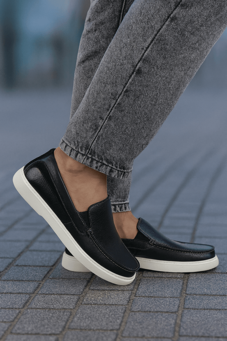 Pantofi de Barbati din Piele fara Siret Negri - KUMPantofi casual barbatiBigiottos Shoes