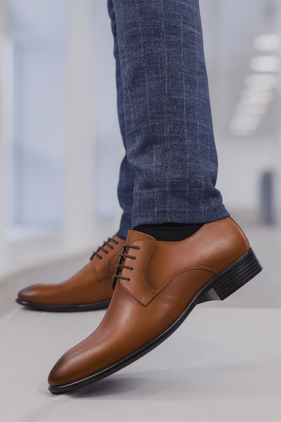 Pantofi Eleganti Barbati din Piele Camel cu Siret - PETERPantofi barbatiBigiottos Shoes