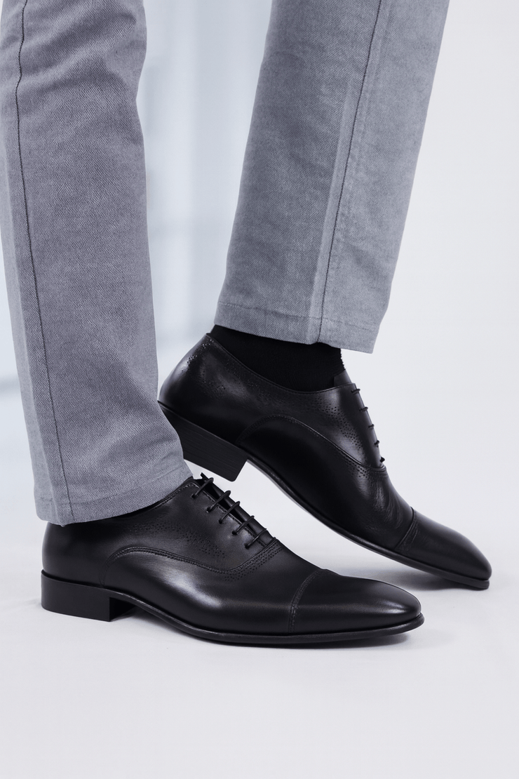 Pantofi Eleganti Barbati din Piele Negri cu Siret - PETERPantofi barbatiBigiottos Shoes