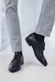 Pantofi Eleganti Barbati din Piele Negri cu Siret - PETERPantofi barbatiBigiottos Shoes