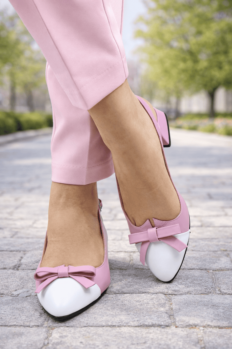 Pink Roz Pantofi Eleganti Decupati cu Toc din Piele Roz - VYS PINK – Bigiottos Shoes