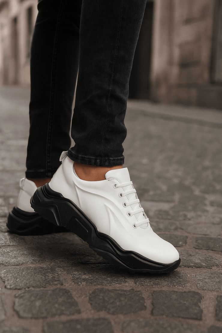 Pantofi Sport Barbati din Piele Albi cu Negru - PACOPantofi sport barbatiBigiottos Shoes