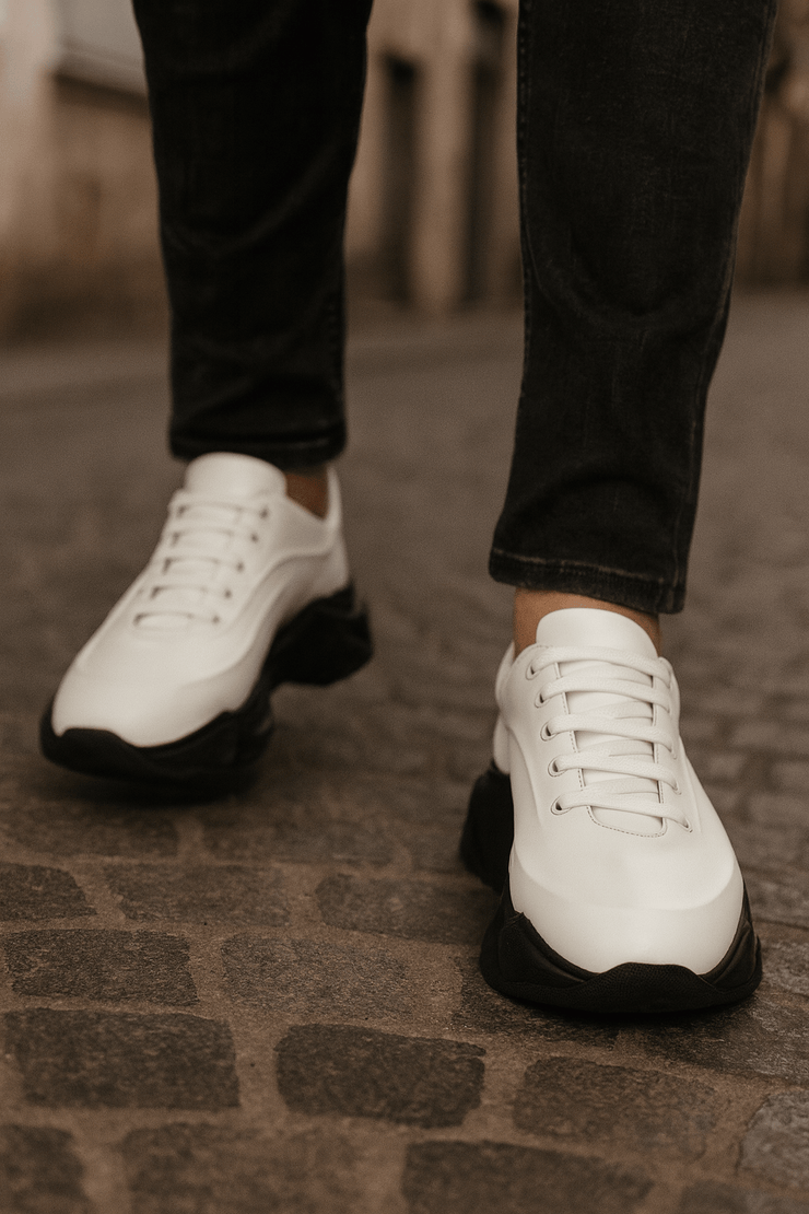 Pantofi Sport Barbati din Piele Albi cu Negru - PACOPantofi sport barbatiBigiottos Shoes