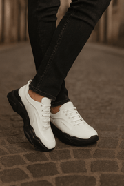 Pantofi Sport Barbati din Piele Albi cu Negru - PACOPantofi sport barbatiBigiottos Shoes