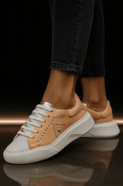 Pantofi Sport Dama din Piele Bej cu Alb - ICAPantofi sport damaBigiottos Shoes