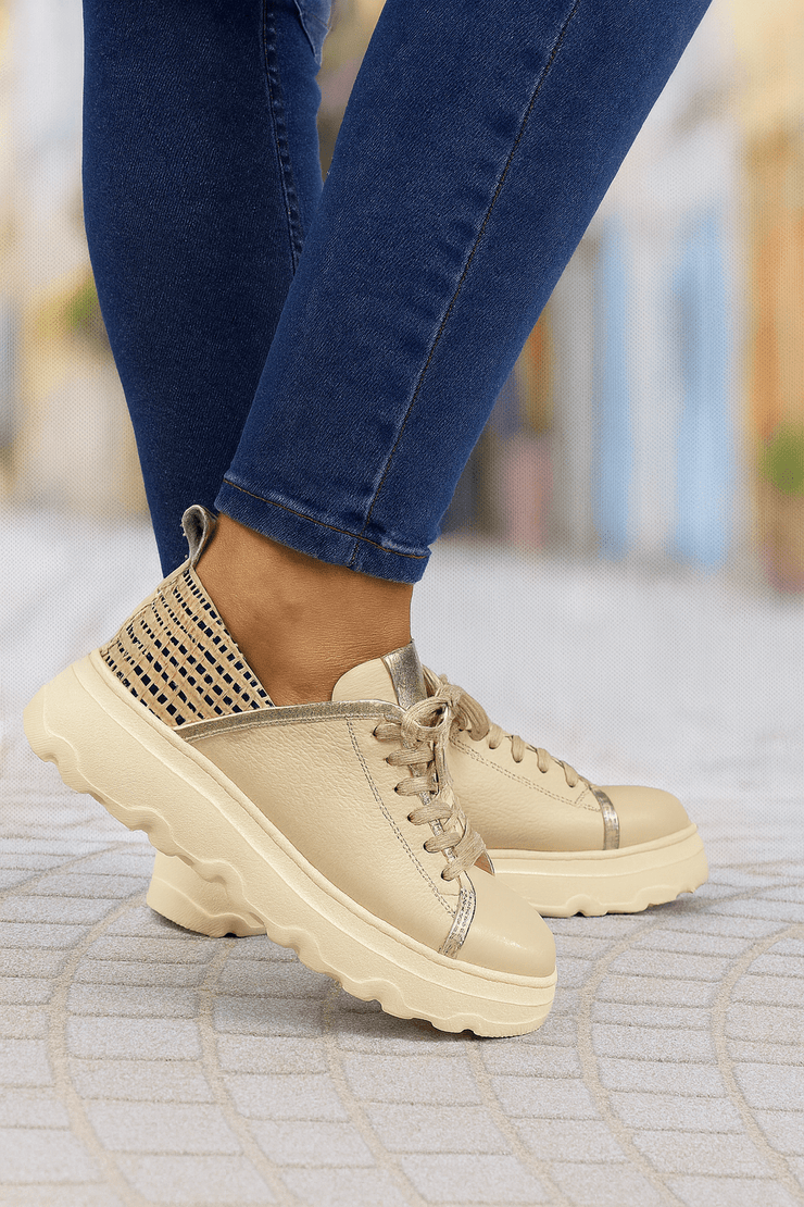 Pantofi Sport Dama din Piele Bej cu Auriu - ATTAPantofi sport damaBigiottos Shoes