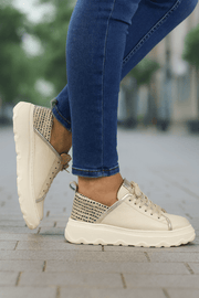 Pantofi Sport Dama din Piele Bej cu Auriu - ATTAPantofi sport damaBigiottos Shoes