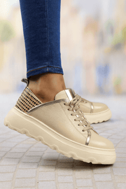 Pantofi Sport Dama din Piele Bej cu Auriu - ATTAPantofi sport damaBigiottos Shoes