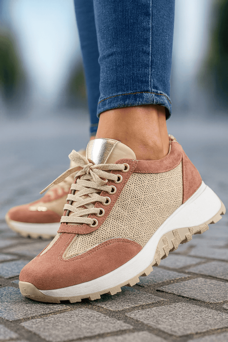 Pantofi Sport Dama din Piele Bej cu Pudra - MERAPantofi sport damaBigiottos Shoes