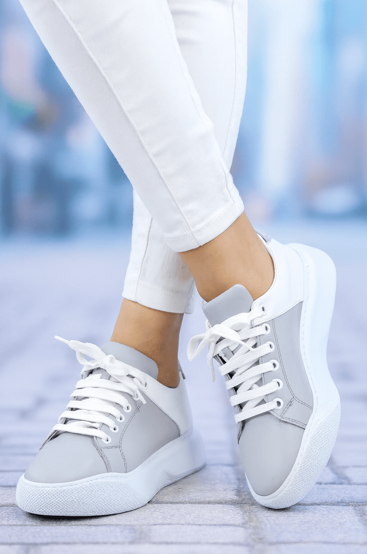 Pantofi Sport Dama din Piele Gri cu Alb - IVONAPantofi sport damaBigiottos Shoes