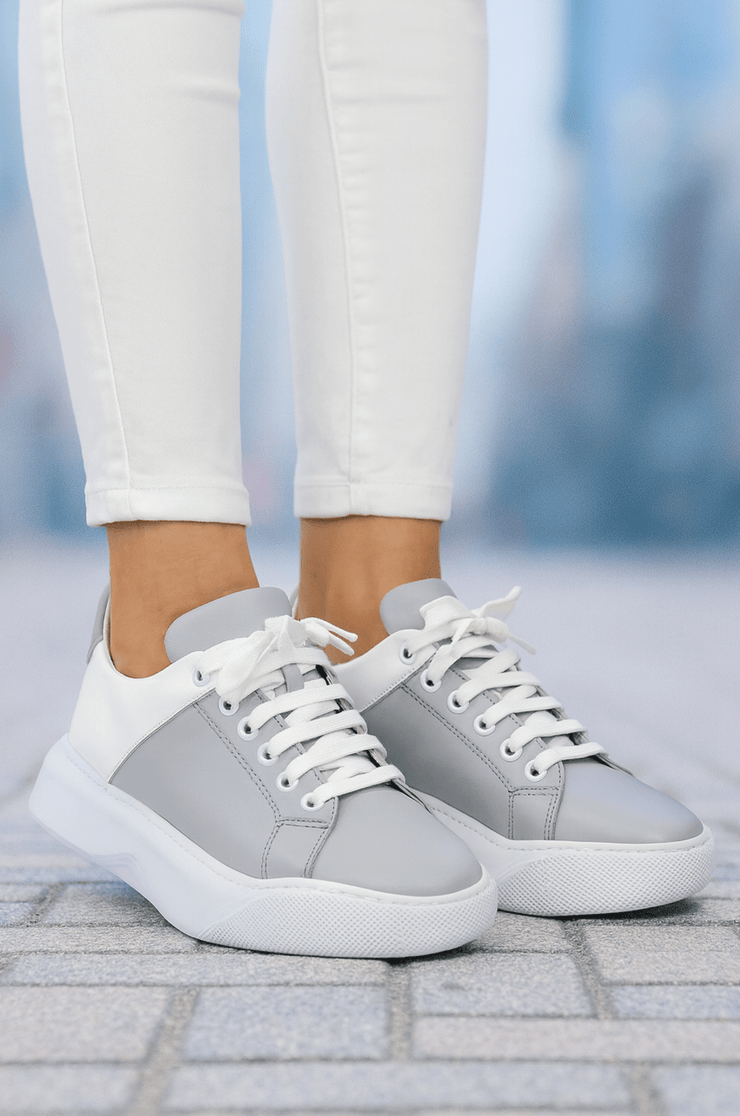 Pantofi Sport Dama din Piele Gri cu Alb - IVONAPantofi sport damaBigiottos Shoes