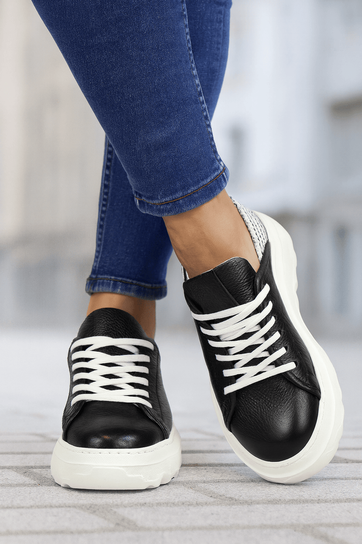 Pantofi Sport Dama din Piele Negri cu Alb - ATTYPantofi sport damaBigiottos Shoes