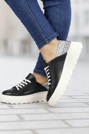 Pantofi Sport Dama din Piele Negri cu Alb - ATTYPantofi sport damaBigiottos Shoes