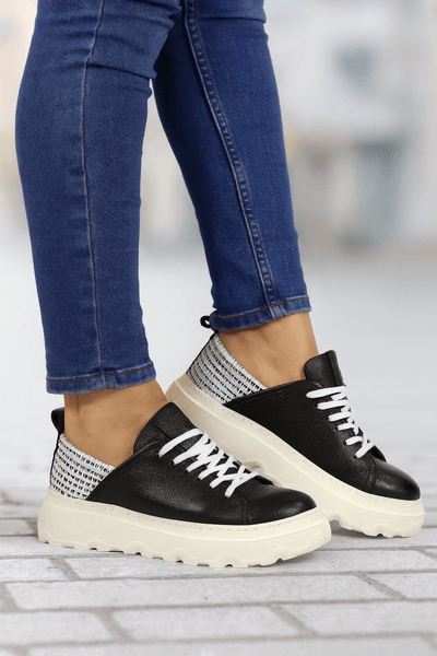 Pantofi Sport Dama din Piele Negri cu Alb - ATTYPantofi sport damaBigiottos Shoes