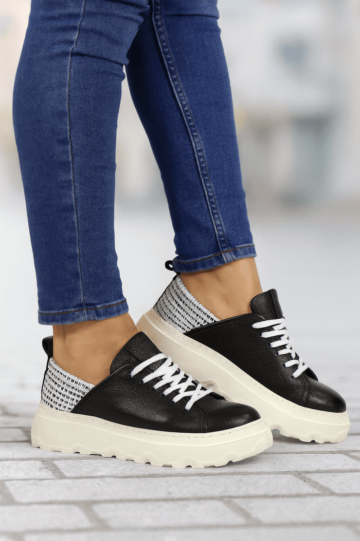 Pantofi Sport Dama din Piele Negri cu Alb - ATTYPantofi sport damaBigiottos Shoes