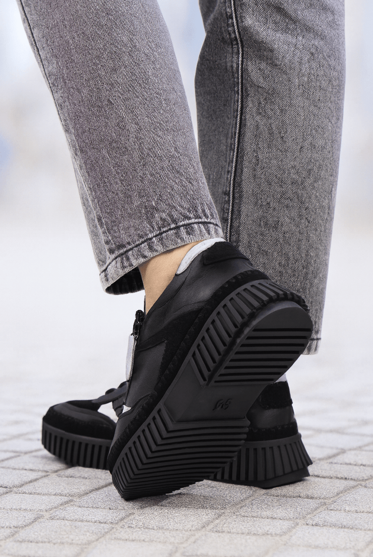 Pantofi Sport Dama din Piele Negri cu Fermoar - JOYPantofi sport damaBigiottos Shoes