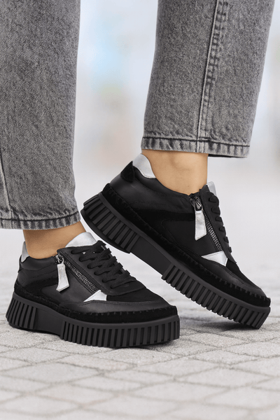 Pantofi Sport Dama din Piele Negri cu Fermoar - JOYPantofi sport damaBigiottos Shoes