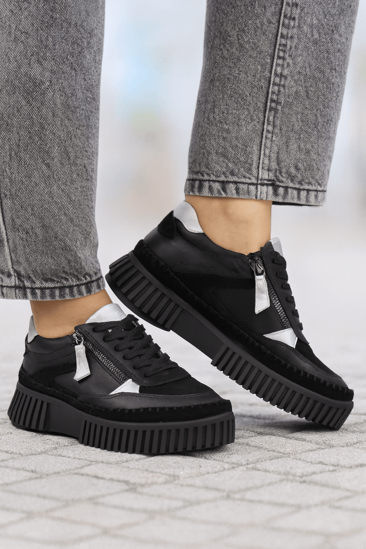 Pantofi Sport Dama din Piele Negri cu Fermoar - JOYPantofi sport damaBigiottos Shoes