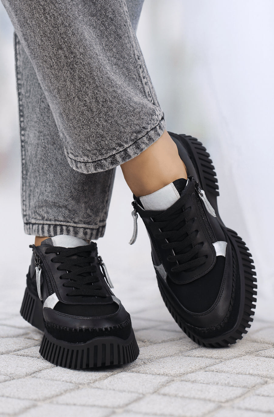 ★　satooo　★ Pantofi Sport Dama din Piele Negri cu Fermoar - JOY – Bigiottos Shoes