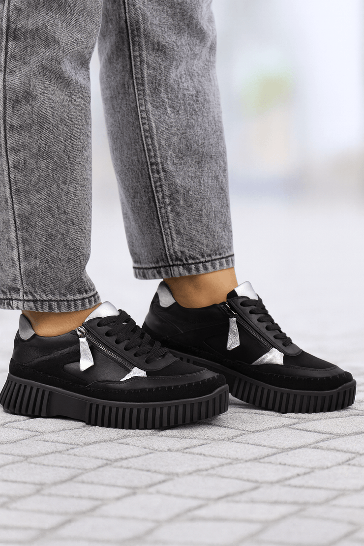 Pantofi Sport Dama din Piele Negri cu Fermoar - JOYPantofi sport damaBigiottos Shoes