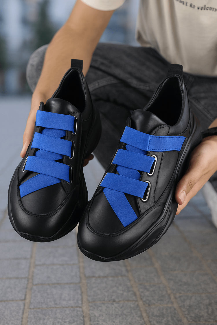 Pantofi Sport de Barbati din Piele Negri cu Elastic - ZOSO