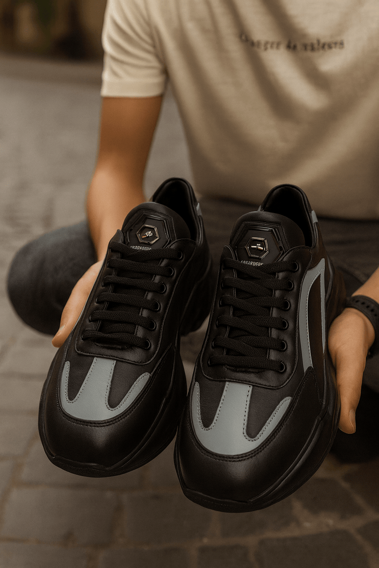 Pantofi Sport de Barbati din Piele Negru cu Gri - MIKEPantofi casual barbatiBigiottos Shoes