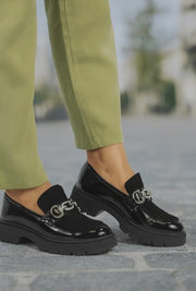 Pantofi Casual Dama din Piele cu Accesoriu  Negri - ELBA