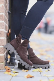 Ghete Casual din Piele Intoarsa Maro cu Fermoar - FAZY